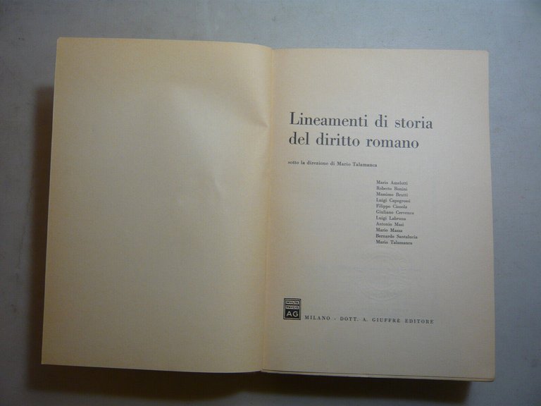 Talamanca,LINEAMENTI DI STORIA DEL DIRITTO ROMANO,Milano,1979