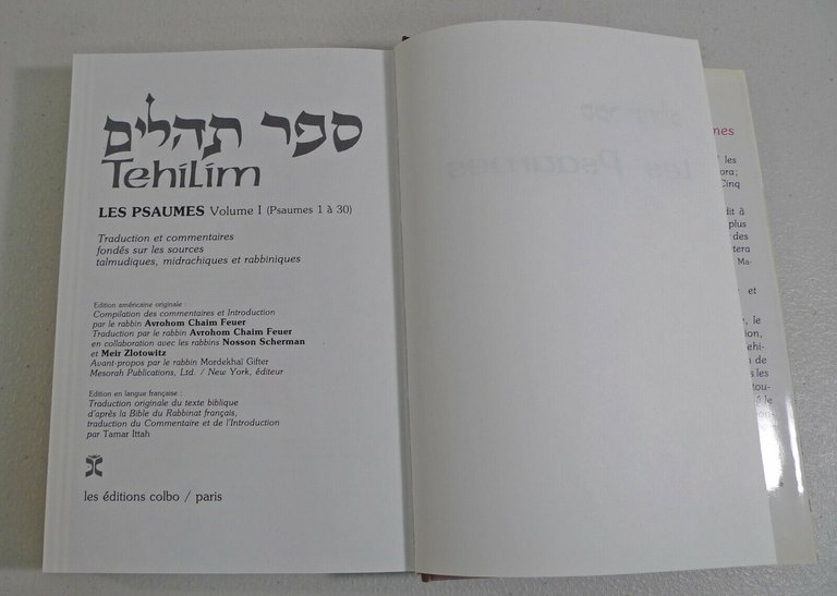 TEHILIM.LES PSAUMES(I-XXX),1995 Colbo[ebraismo,Bibbia,Salmi,Bible commentée