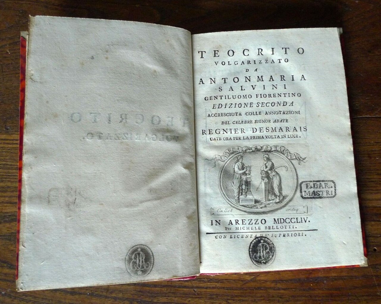 TEOCRITO VOLGARIZZATO DA ANTON MARIA SALVINI,1754 BELLOTTI[IDILLI,poesia