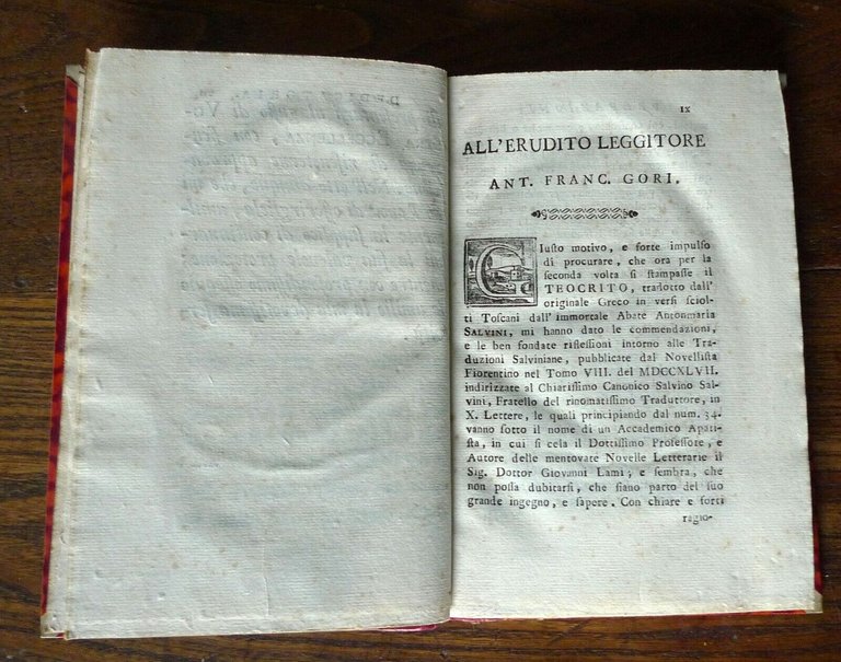 TEOCRITO VOLGARIZZATO DA ANTON MARIA SALVINI,1754 BELLOTTI[IDILLI,poesia