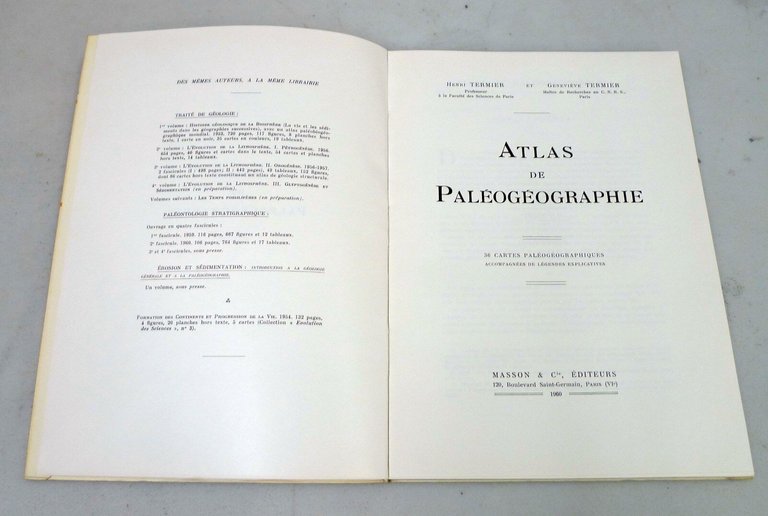 Termier,PALEONTOLOGIE STRATIGRAPHIQUE/ATLAS DE PALEOGEOGRAPHIE,'59[paleontologia