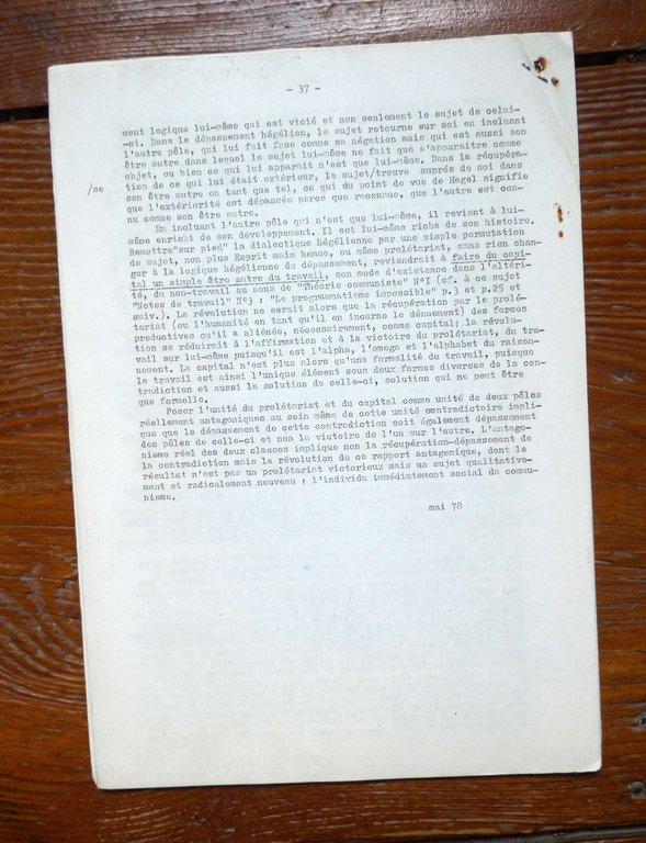 THEORIE COMMUNISTE.NOTES DE TRAVAIL.N.5 1978 Marseille[C.Charrier,comunismo
