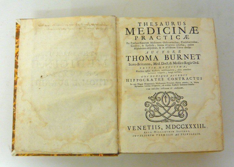Thomas Burnet,THESAURUS MEDICINAE PRACTICAE.HIPPOCRATES,1733 Savioni[medicina