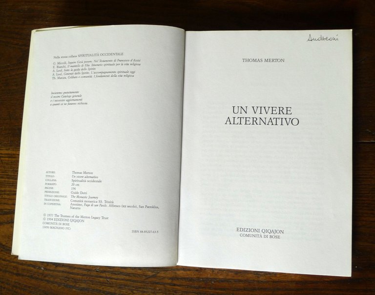 Thomas Merton,UN VIVERE ALTERNATIVO,1994 Qiqajon-Comunità di Bose[spiritualità