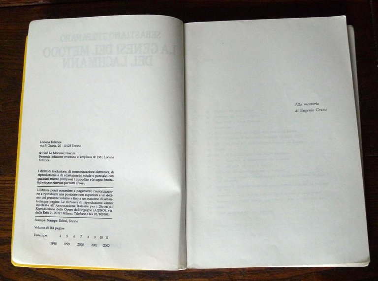 Timpanaro,LA GENESI DEL METODO DEL LACHMANN,1998 Liviana[filologia,critica