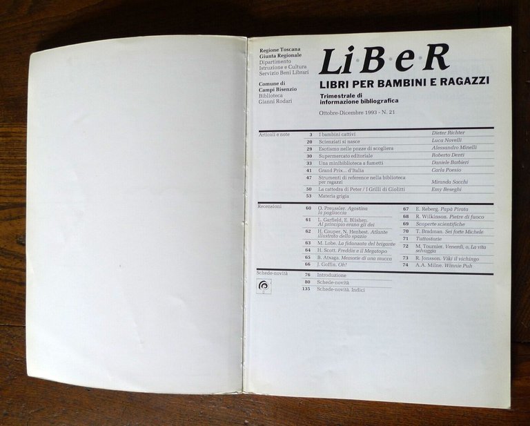 Trimestrale LIBER.LIBRI PER BAMBINI E RAGAZZI nn.1-21 1988-1993+ QUADERNI n.1