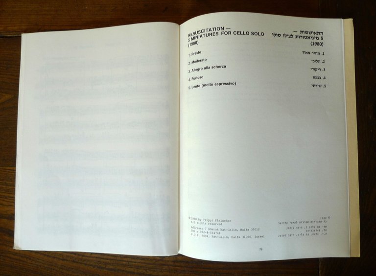 TSIPPI FLEISCHER,MUSIC FOR SMALL ENSEMBLE,1988[musica,spartiti,Israele
