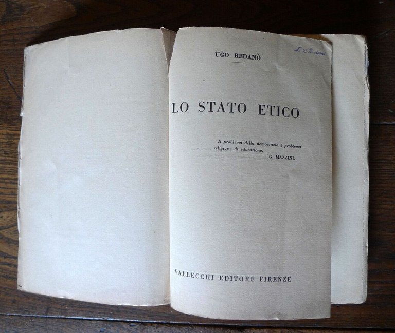 Ugo Redanò,LO STATO ETICO,1927 Vallecchi[politica,filosofia