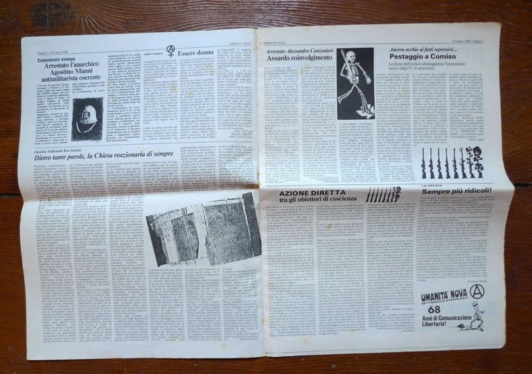 UMANITÀ NOVA.Settimanale anarchico Anno 68 n.8 13 marzo 1988[violenza sessuale