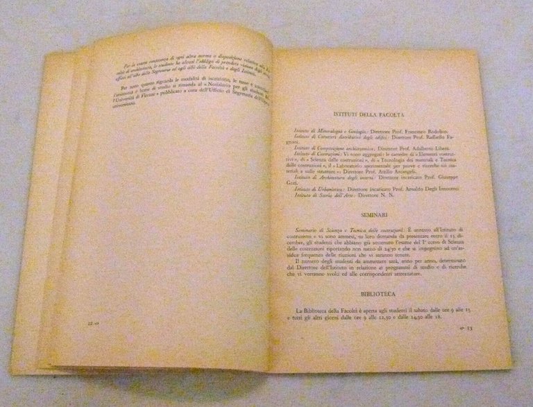 UNIVERSITÀ FIRENZE-ARCHITETTURA,Piano studi,programmi.Guida dello studente,1953