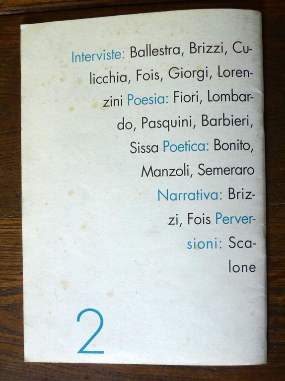 VERSODOVE.RIVISTA DI LETTERATURA 2 1995[Ballestra,Brizzi,Culicchia,Fois,Giorgi