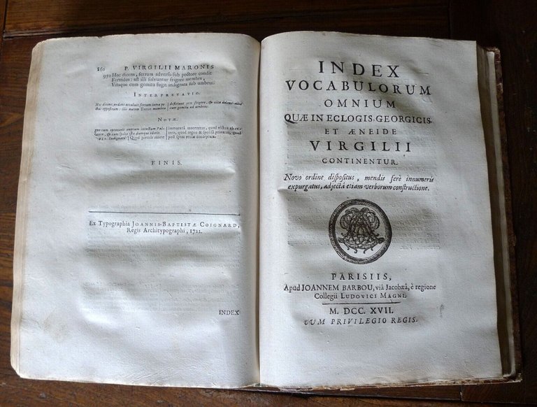 Virgilio,P.VIRGILII MARONIS OPERA,1722 BARBOU+INDEX VOCABULORUM[POESIA LATINA