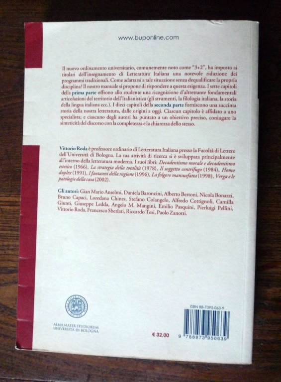 Vittorio Roda,MANUALE DI ITALIANISTICA,2005 Bononia University Press
