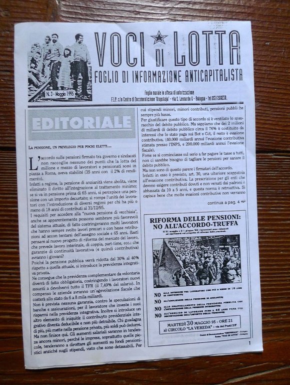 VOCI DI LOTTA n.3 Mag.1995.FOGLIO DI INFORMAZIONE ANTICAPITALISTA[Bologna | Immagine Gallery 1