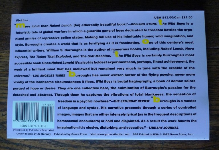 William S.Burroughs,THE WILD BOYS.A BOOK OF THE DEAD,1992 Grove Press