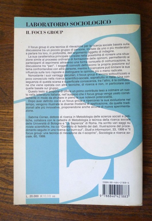 Zammuner,I FOCUS GROUP,2003 il Mulino[psicologia,organizzazioni,marketing
