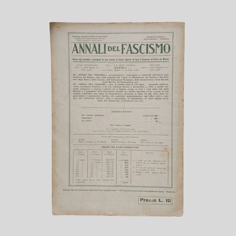 Annali del Fascismo. Rassegna cronistorica degli avvenimenti e provvedimenti del …