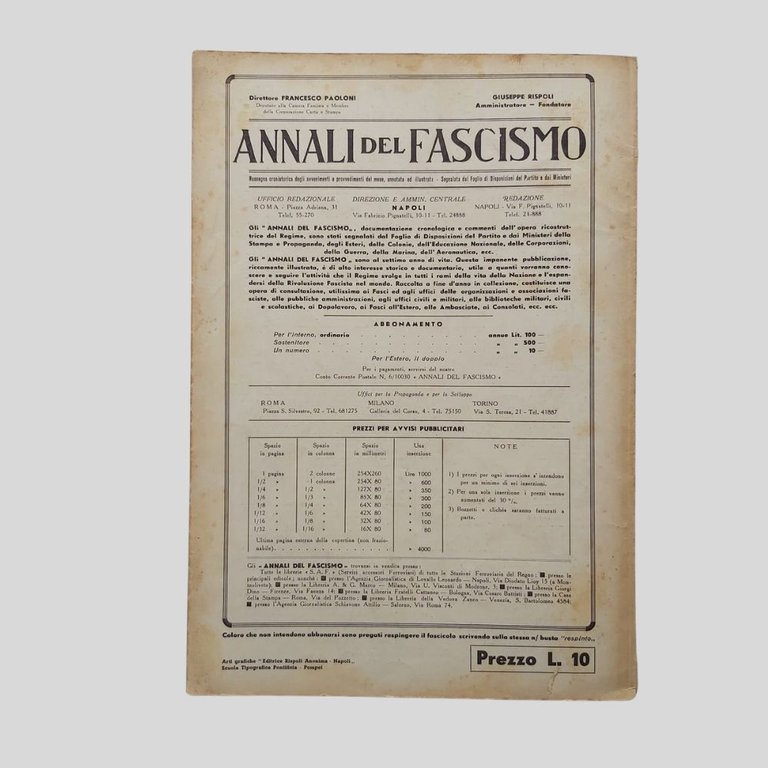 Annali del Fascismo. Rassegna cronistorica degli avvenimenti e provvedimenti del …