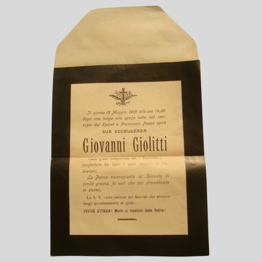 Busta funebre contro Giovanni Giolitti. Propaganda interventista.