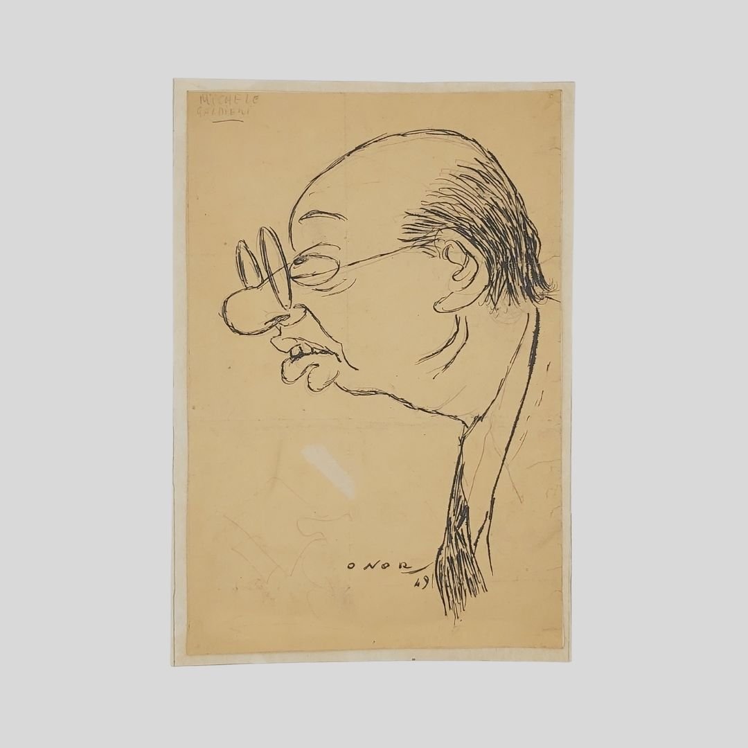Caricatura di Michele Galdieri. Firma autografa di Onor, datata 1949. | Immagine principale