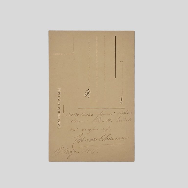Cartolina autografa firmata, datata ‘9 maggio 1927’. Destinatario sconosciuto.