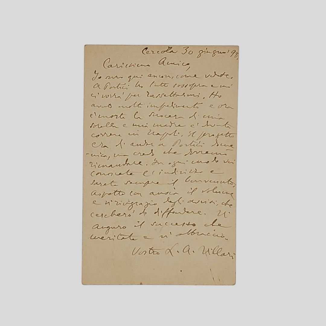 Cartolina autografa firmata inviata al letterato Angelo Borzelli, datata '30 …