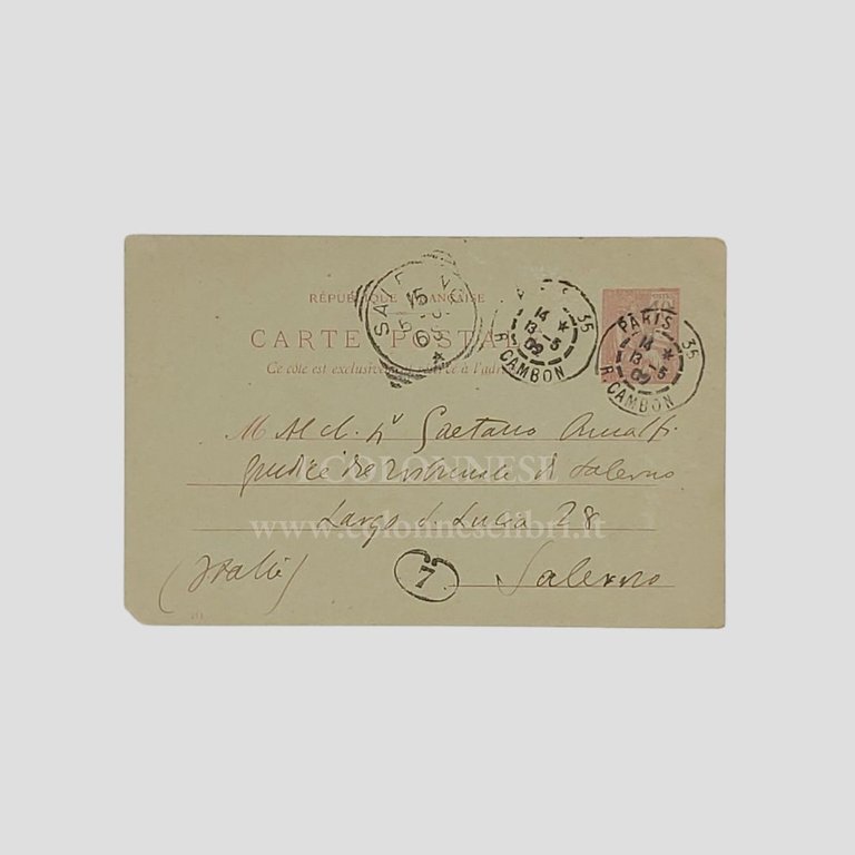 Cartolina postale autografa firmata, indirizzata a Gaetano Amalfi “Giudice del …
