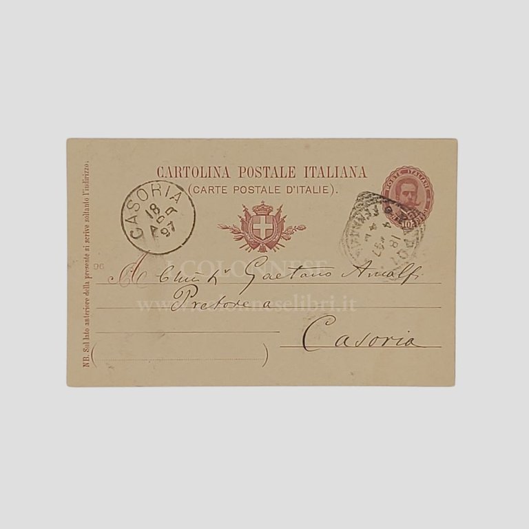 Cartolina postale autografa firmata indirizzata a Gaetano Amalfi “Pretore a …