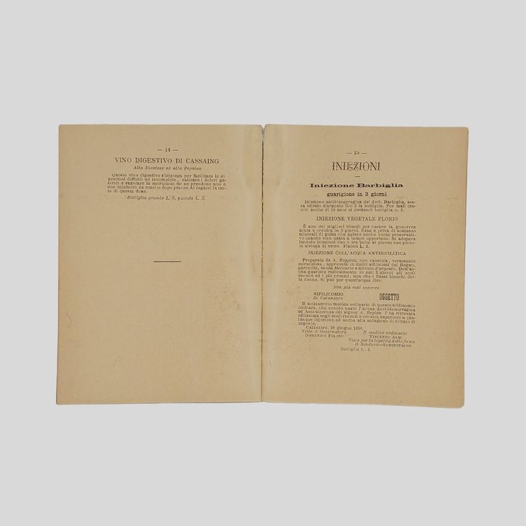 Catalogo di specialità. Vendibili presso G. Regina.