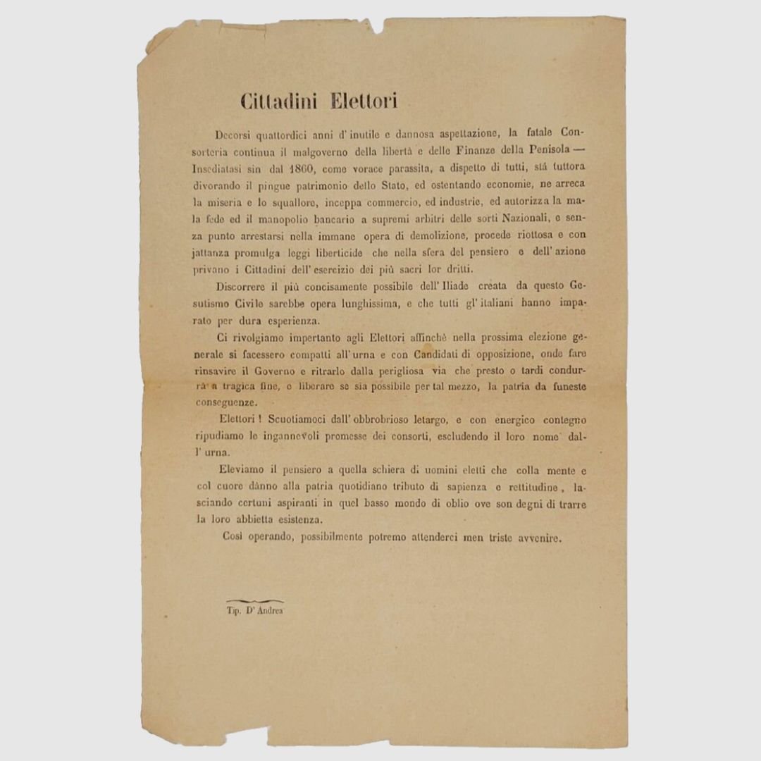Cittadini Elettori, decorsi quattordici anni d’ inutile e dannosa aspettazione, … | Immagine principale
