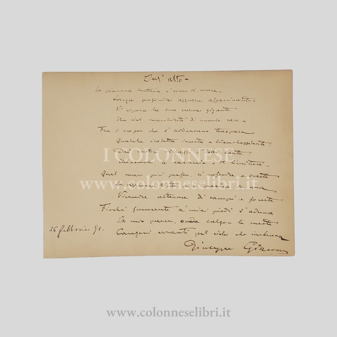Dall'alto. Manoscritto poetico autografo firmato e datato "26 febbraio 1891".