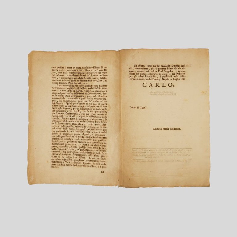 Editto borbonico contro la Massoneria.