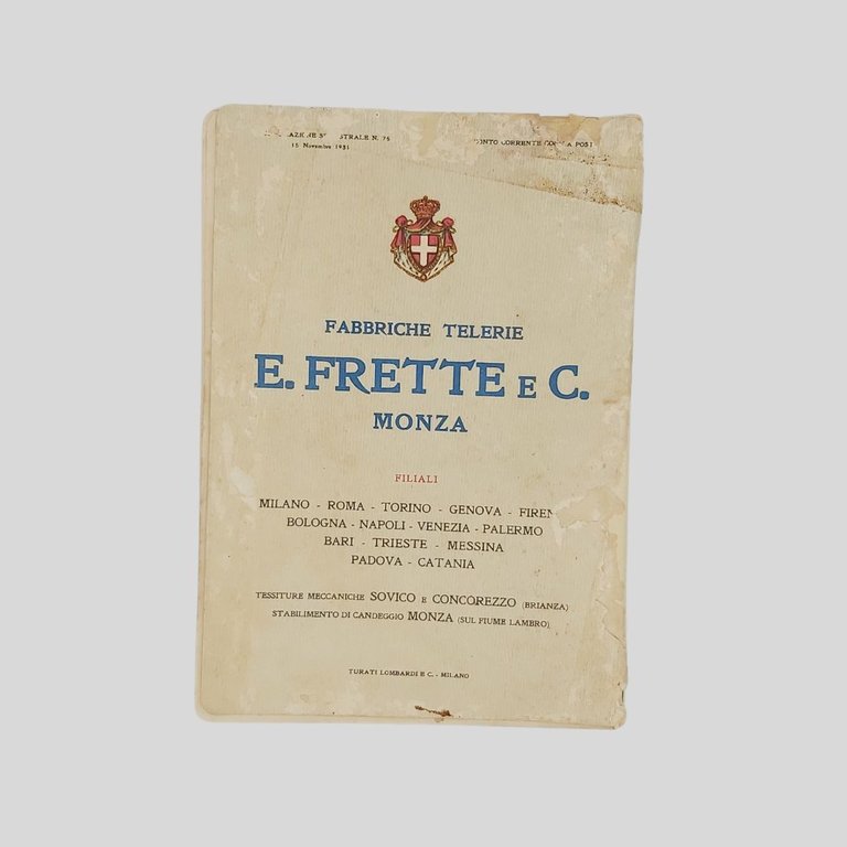 Fabbrica telerie E. Frette & C. Monza. Catalogo generale n. …