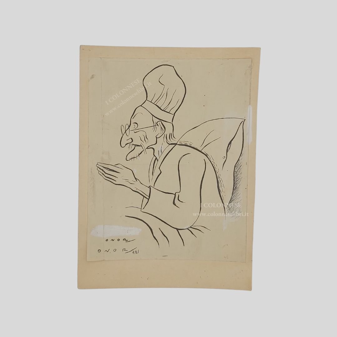 Federico Stella. Caricatura. Disegno a china con doppia firma autografa …