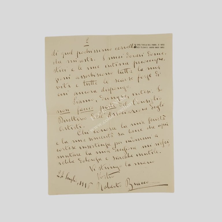 Lettera autografa firmata, datata ’27 luglio 1916', completa di busta. …