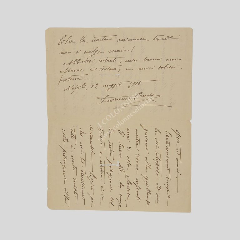 Lettera autografa firmata datata “Napoli, 12 maggio 1915”, indirizzata a …
