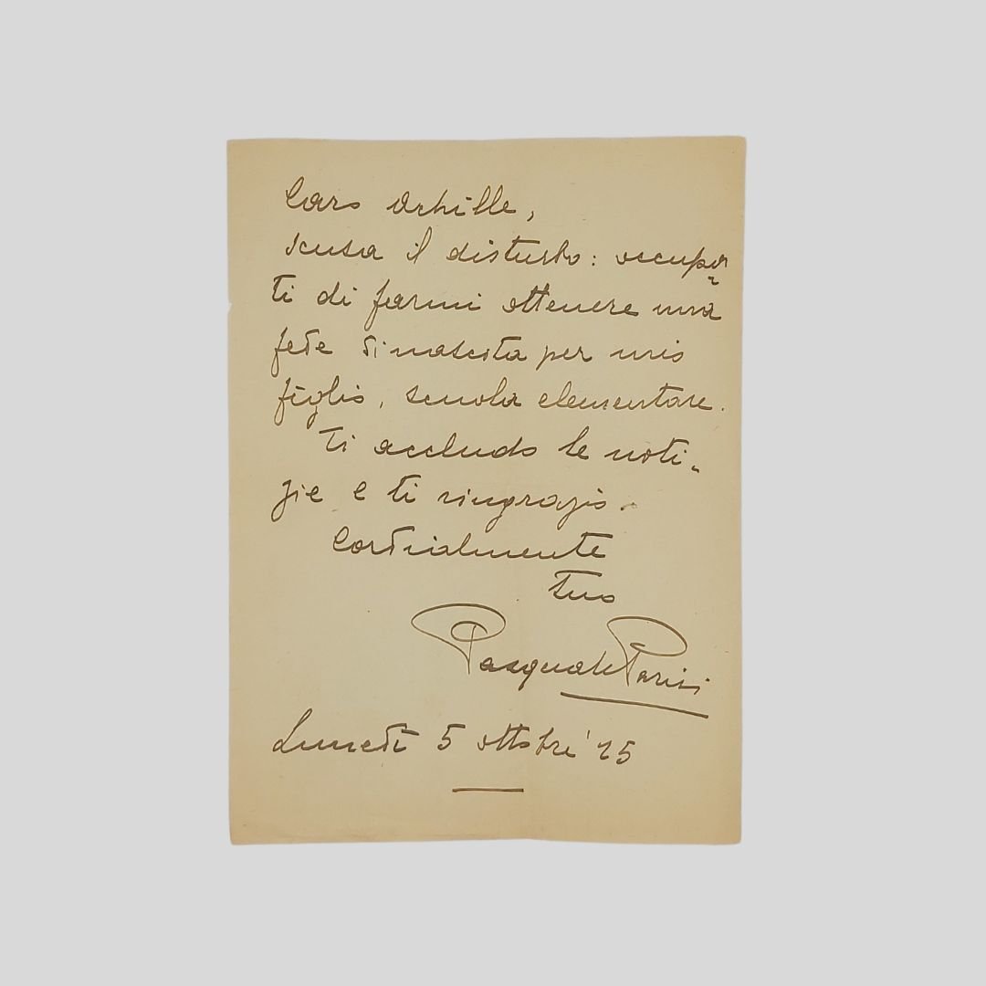 Lettera autografa firmata, indirizzata a Achille [Macchia], datata”5 ottobre 1925".