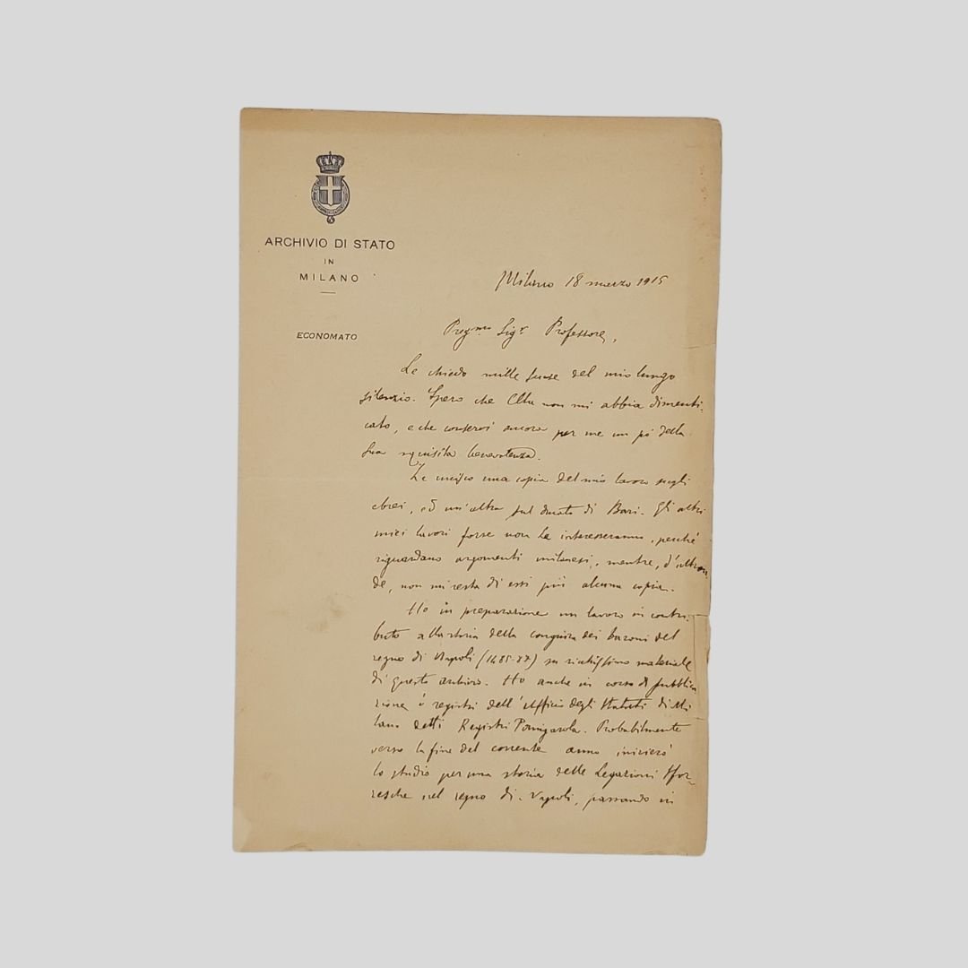 Lettera autografa firmata, indirizzata a Floriano Del Secolo, datata “Milano …