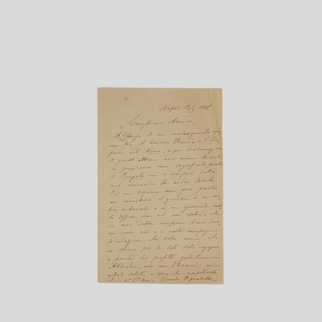 Lettera autografa firmata indirizzata a Floriano Del Secolo, datata ‘Napoli …