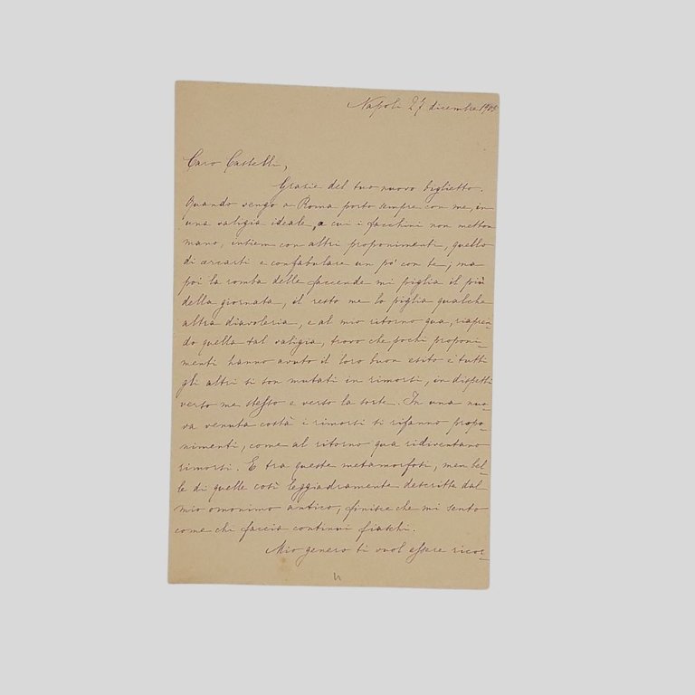 Lettera autografa firmata. Indirizzata a Giuseppe Castelli. 'Napoli 27 dicembre …
