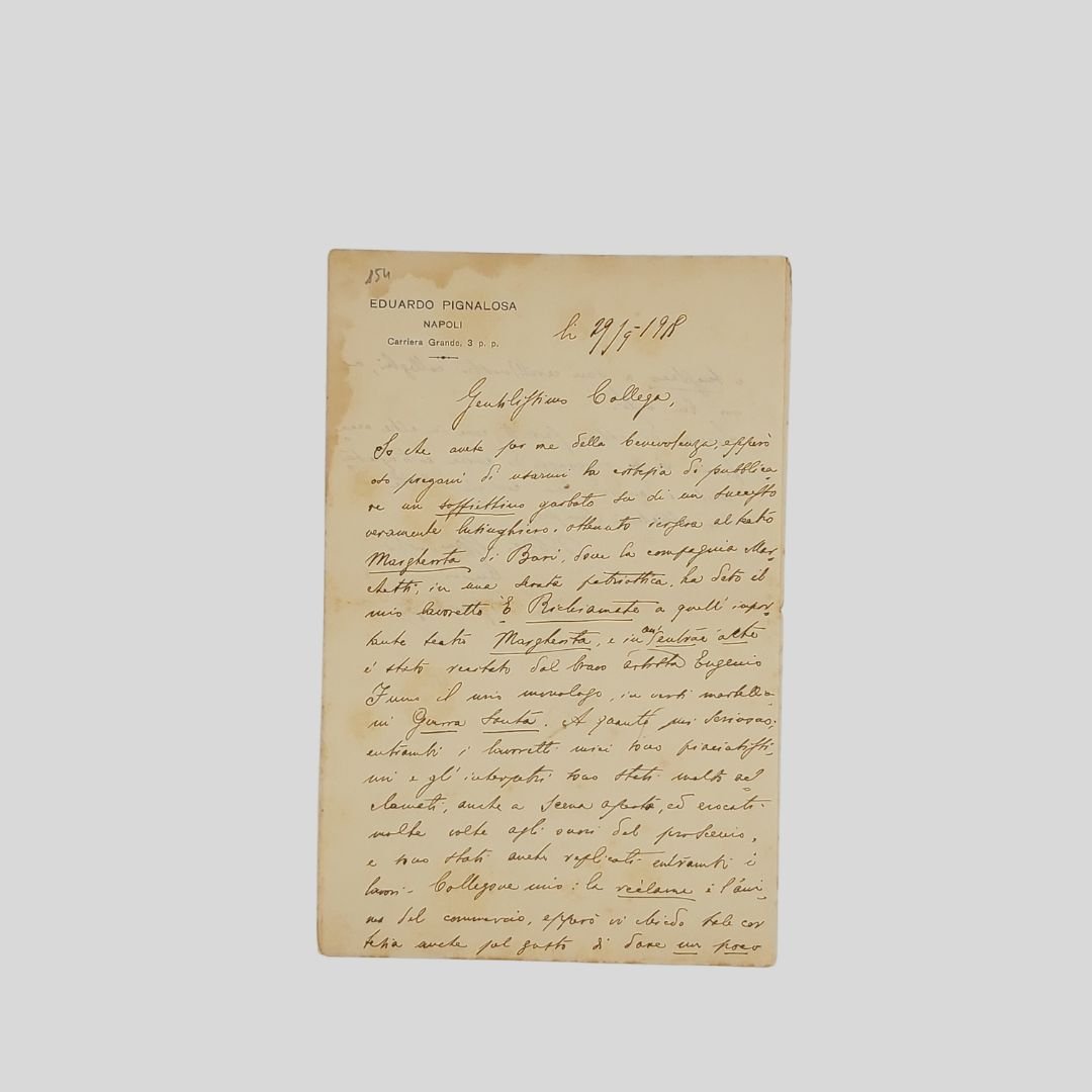 Lettera autografa firmata indirizzata a un “Gentilissimo collega” [presumibilmente trattasi …