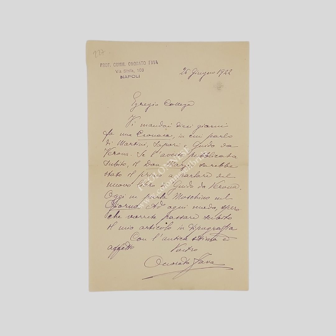 Lettera autografa firmata, indirizzata ad un “Collega” e datata “26 …