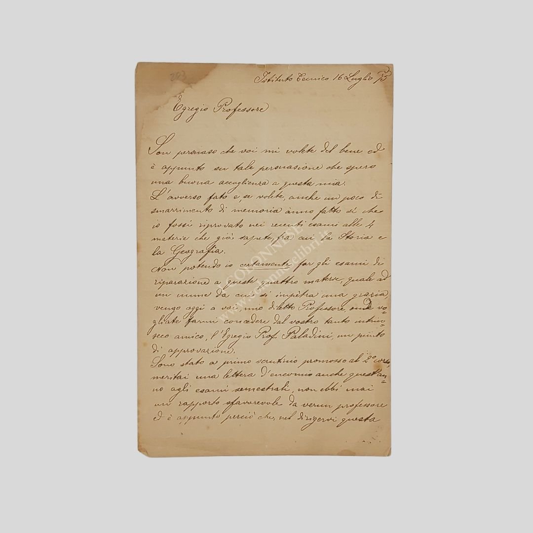 Lettera autografa firmata, indirizzata ad un «Egregio Professore» e datata …