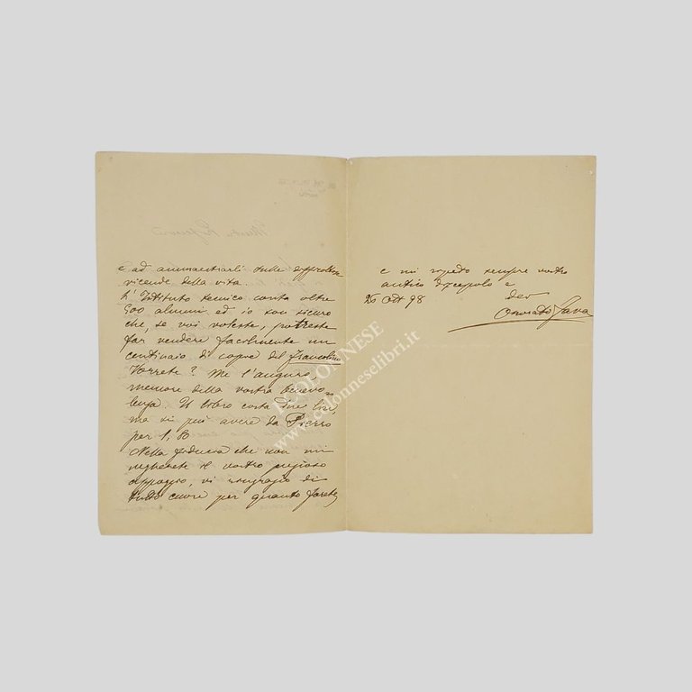 Lettera autografa firmata, indirizzata ad un «Illustre Professore» e datata …