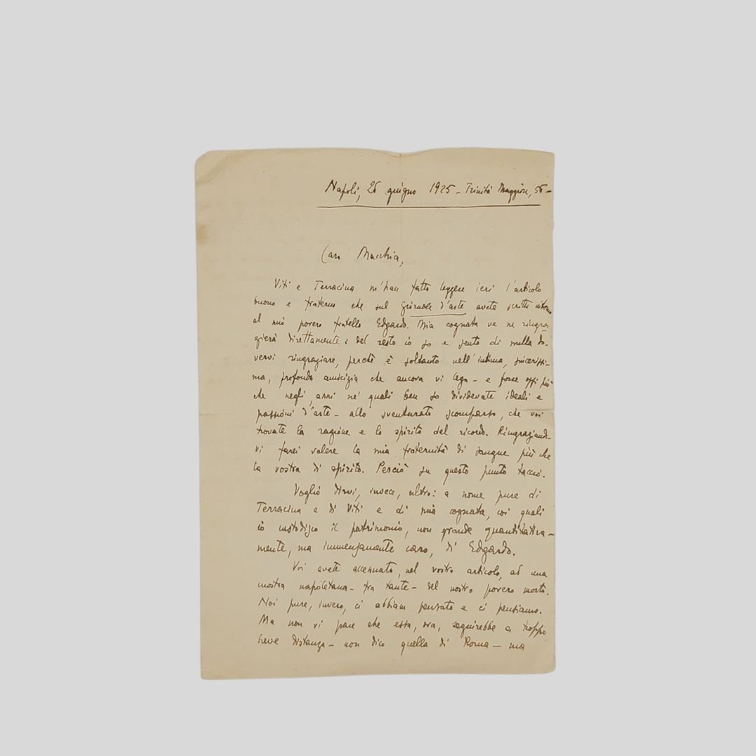 Lettera autografa firmata indirizzata al giornalista Achille Macchia. Datata ‘Napoli …