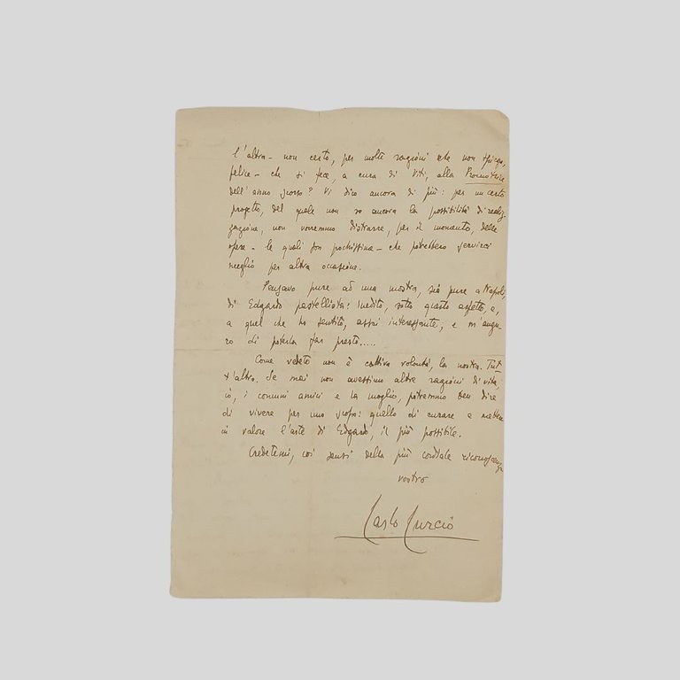 Lettera autografa firmata indirizzata al giornalista Achille Macchia. Datata ‘Napoli …