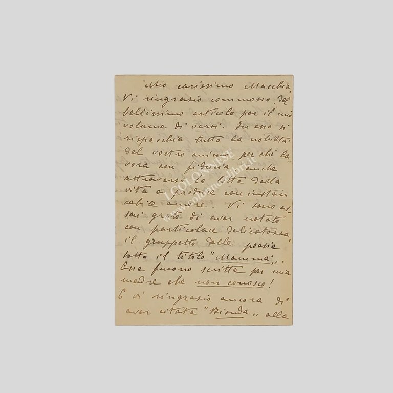 Lettera autografa firmata, indirizzata al giornalista Achille Macchia. Non datata …
