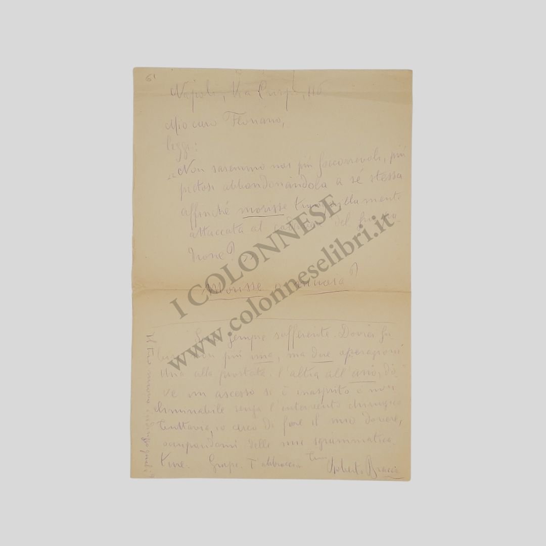 Lettera autografa firmata. Indirizzata al giornalista Floriano Del Secolo.
