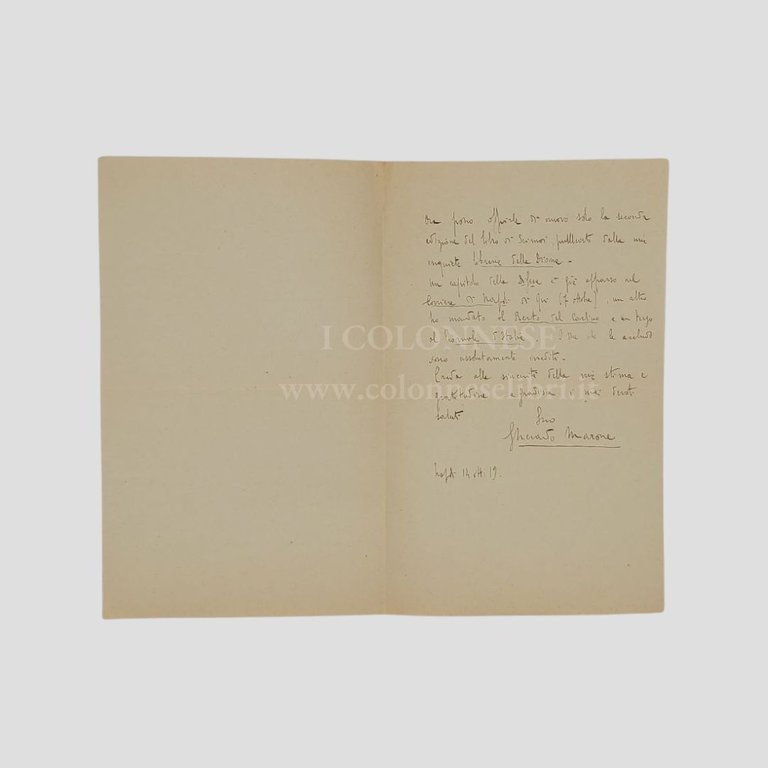 Lettera autografa firmata. Indirizzata al giornalista Floriano Del Secolo [Melfi …