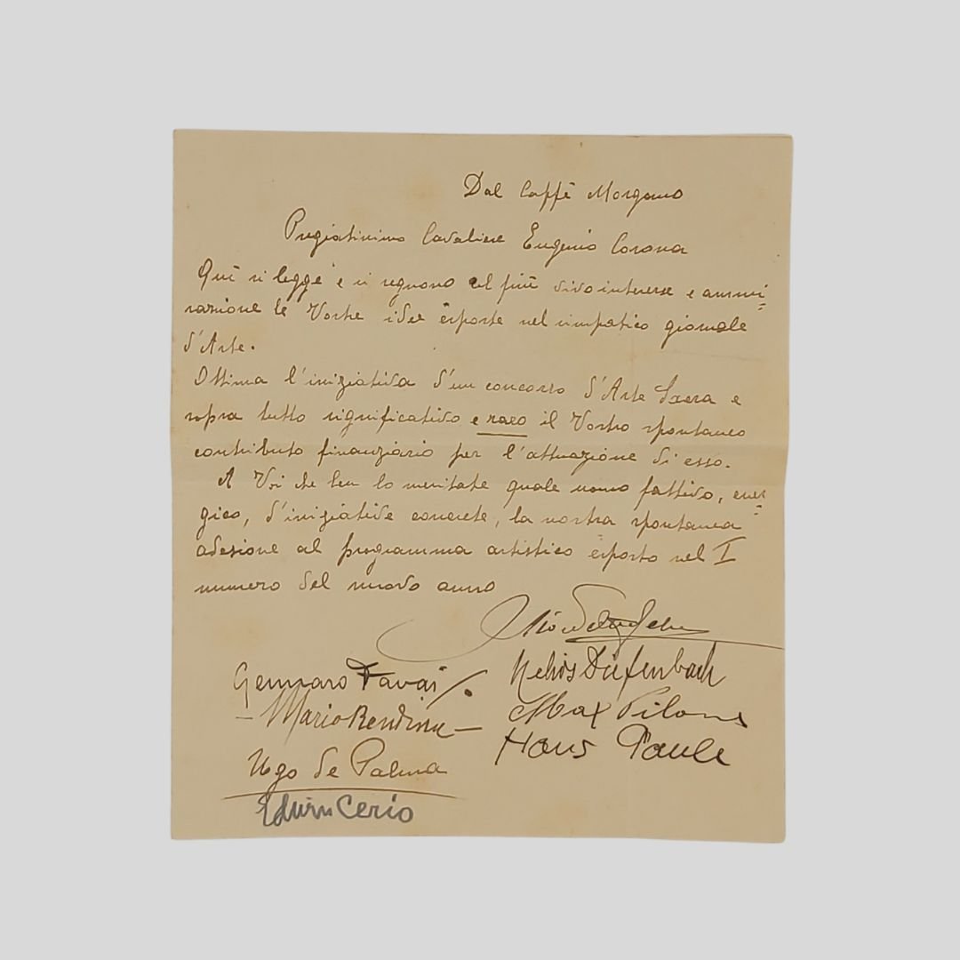 Lettera autografa firmata indirizzata al noto gallerista napoletano Eugenio Corona